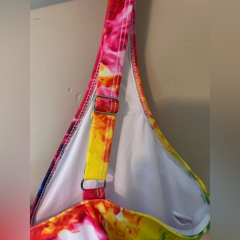 NWT Smismivo Tummy Control 1 Piece Push Up Bathing Suit Size L Neon Swirl V-Neck - Picture 8 of 11